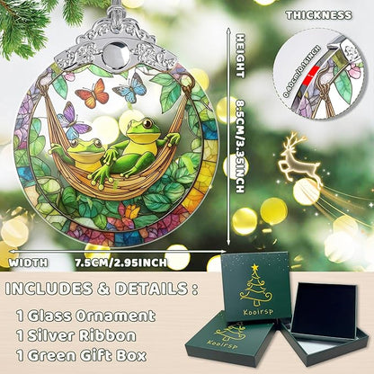 Stained Glass Frog Ornaments, Frog Christmas Decoration for Tree, Vintage Christmas Decorations Tree Ornaments