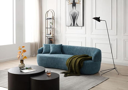 KEIKI 87" Curved Oversized Boucle Cloud Sofa with Thickened Seat Cushions and Backrest, Modern 3-Seater Upholstered Corner Fluffy Couch, No Assembly Required, for Apartment, Living Room, Light Blue