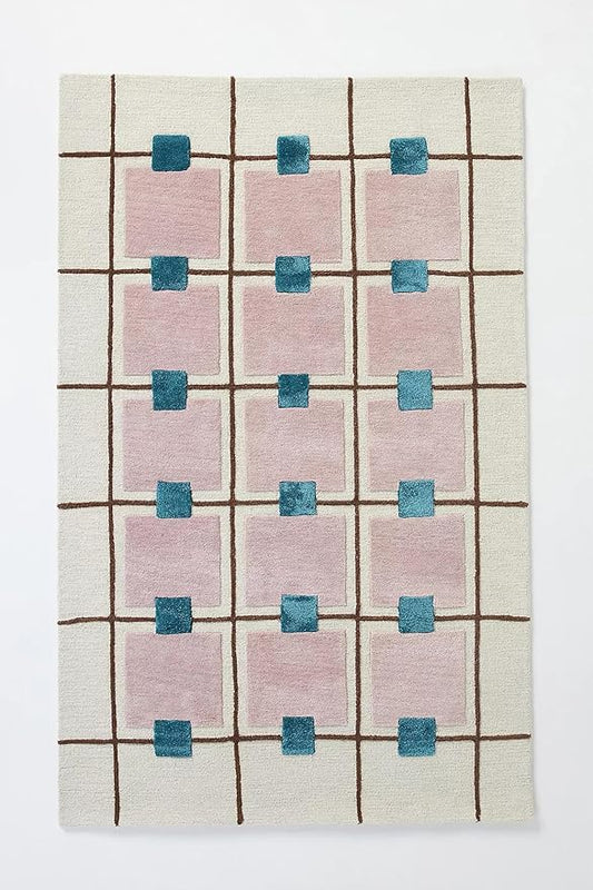 Greer Wool Area Rug - Chic Hand-Tufted Mauve, Blue, and Beige Design for Stylish Home Decor (7x10 Ft)