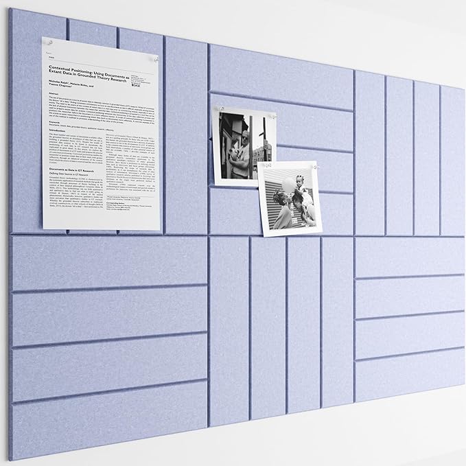 Bumusty Large Cork Board Alternative-36 x24 Felt Bulletin Board Tiles, with 30 Pushpins, 40 Adhesive Tabs, 6-Pack Slat Wall Paneling, Cork Boards for Office Push Pin Board Felt Board-Soft Periwinkle