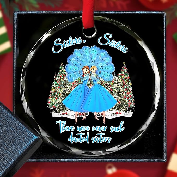 Sisters Christmas Glass Ornament 2025 Elegant Sister Hanging Glass Ornament Gift for Sister from Sister Presents for Female Besties, Car Mirror Hanging Charm Wine Bottle Accessory