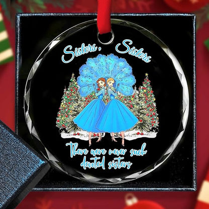 Sisters Christmas Glass Ornament 2025 Elegant Sister Hanging Glass Ornament Gift for Sister from Sister Presents for Female Besties, Car Mirror Hanging Charm Wine Bottle Accessory