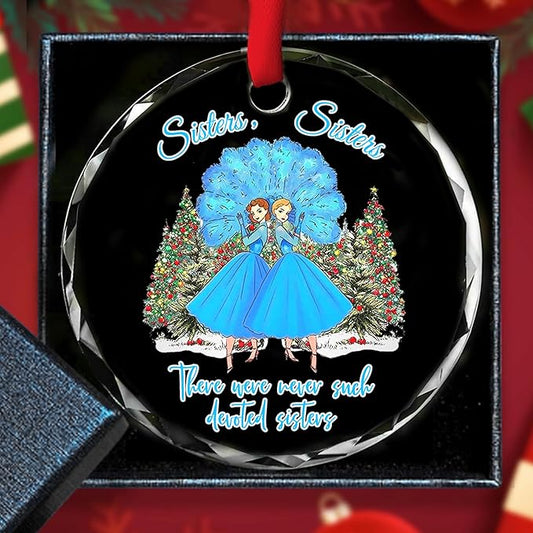 Sisters Christmas Glass Ornament 2025 Elegant Sister Hanging Glass Ornament Gift for Sister from Sister Presents for Female Besties, Car Mirror Hanging Charm Wine Bottle Accessory