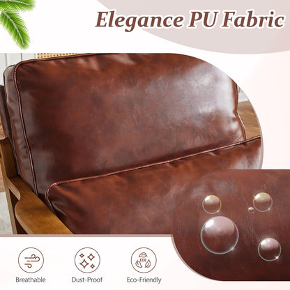 VINGLI Solid Wood Wide Armrests Accent Chair,Upholstered Mid Century Modern Chair with Pillow,Comfy Reading Chair Farmhouse Arm Chair,Chairs Living Room,Bedroom,Guest Room,Teddy Fleece,Khaki