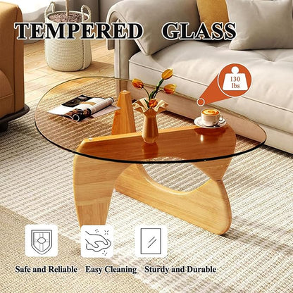 Modern Glass Coffee Table for Living Room, Small mid Century Coffee Table, Stylish Coffee Tables, Suitable for Bedroom Living Room Reception Office Tables（Wood/Brown，Small）