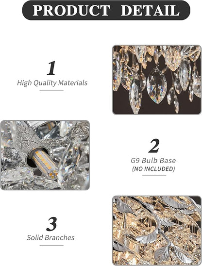 Modern Crystal Chandelier for Dining Room, 8-Light 23.62" Chrome Tree Branch Chandeliers, Luxury K9 Crystal Rectangular Chandeliers for Kitchen Island Living Room