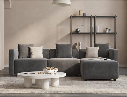 Acanva Luxury L-Shaped Upholstery Convertible Modular Sectional Sofa, Contemporary Reversible Couch with Chaise Lounge for Living Room, Apartment, 4 Piece Set, Suedette Dark Grey
