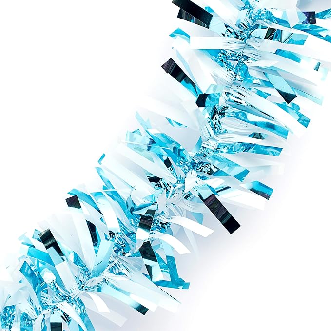 Anderson's Metallic Light Blue & White Sparkle Glitter Tinsel Twist Garland, 25ft Holiday Decoration, Christmas Tree Trim, Parade Float Decor, Party Supplies, Graduation, Indoor/Outdoor Event Garland