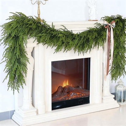 Guirnalda de pino Norfolk artificial de Navidad de 9 pies para chimenea, Christmas guirnalda falsa realista para vacaciones, mesa, ventana, chimenea, escaleras, hogar, decoración interior y exterior (1 unidad)