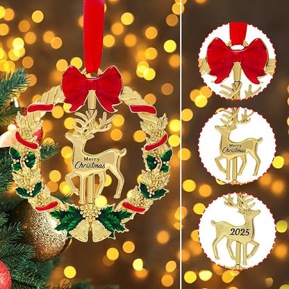 Christmas Ornament 2025 for Christmas Tree Decorations,2025 Christmas Wreath Ornament with Christmas Deer for Holiday Decorative Gift