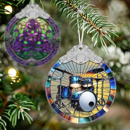 Drum Kit Stained Glass Orament - Christmas Ornament - Christmas Decorations for Tree - Holiday Present ldeas - Gift Exchange