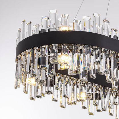 Siljoy Modern Crystal Chandelier for Dining Room, 20 Lights Large Black Rectangular 2-Tiers K9 Crystal Raindrop Chandelier Pendant Ceiling Light Fixture for Living Room Kitchen Island Bar L52’’