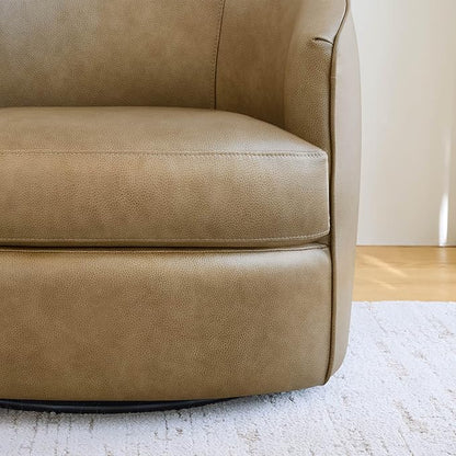 CHITA Genuine Leather Swivel Barrel Chair, Modern Comfy FSC Certified Upholstered Leather Accent Chair for Living Room, Fully Assembled, Mocha
