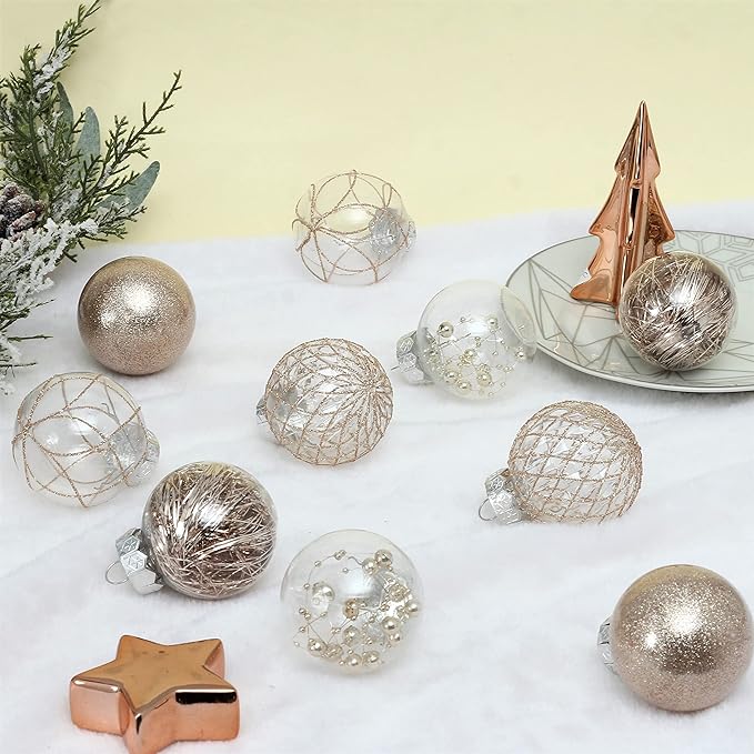 Clear Plastic Christmas Ball Ornaments, 30ct 2.36 Inch Champagne Balls for Tree Decoration - Shatterproof for Holiday Wedding Party Gifts