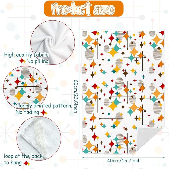 Mid Century Modern Kitchen Towels Set of 2 Diamond Absorbent Dish Towels 24x16