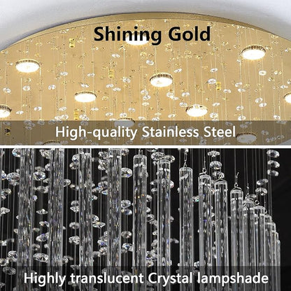 W40 x H120 Glam Chandelier with LED Bulbs Crystal Raindrop High Ceiling Pendant Light for Entrance Large Villa Chandelier Foyer Lighting Fixtures Gold