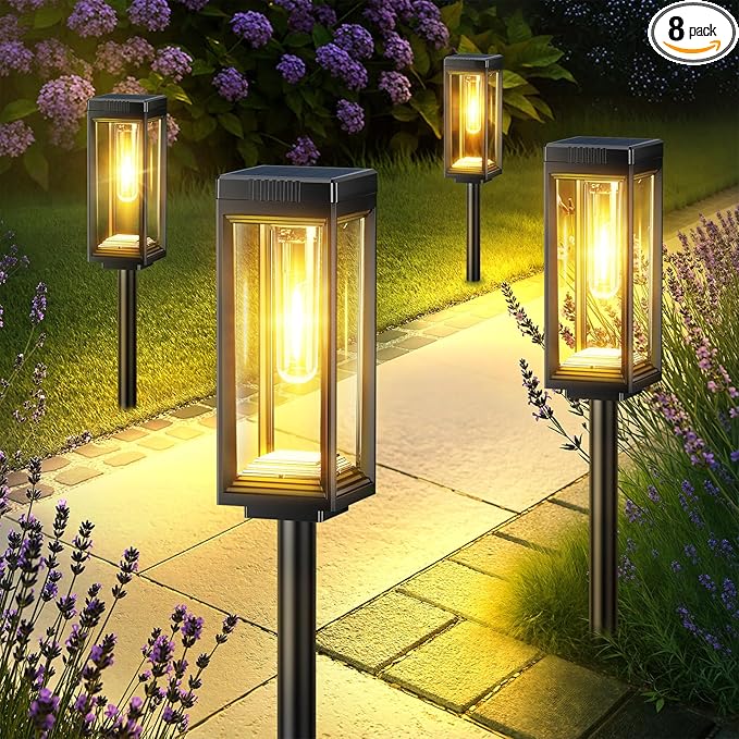 Bright Solar Pathway Lights Outdoor, 8 Pack Solar Powered Garden Lights Waterproof, Auto On/Off Dusk to Dawn Up to 15 Hrs Outdoor Lighting for Pathway Yard Walkway Driveway Patio Decor Landscape
