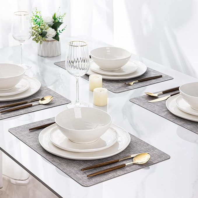 LERATIO Ceramic Dinnerware Sets for 8,Porcelain Plates and Bowls Sets with Wavy Edge,Microwave & Dishwasher & Oven Safe,Light Weight & Scratch Resistant Dishes Sets-Service for 8 (24pcs)-White