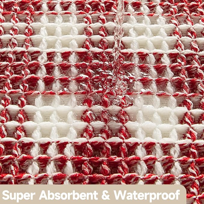 Waffle Bath Mat, Boho Bathroom Rugs Non Slip Washable Absorbent Checkered Bathroom Mat Quick Dry Cute Bath Mat, 48"x24" Red and White