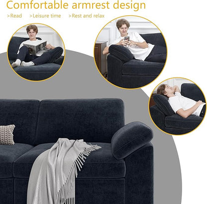 EASE MOOSE Blue Modular Sectional Couch,Oversized Deep Seat L Shape Sectional Couch,Comfty Chenille Modular Sofa for Living Room, Removable Cover