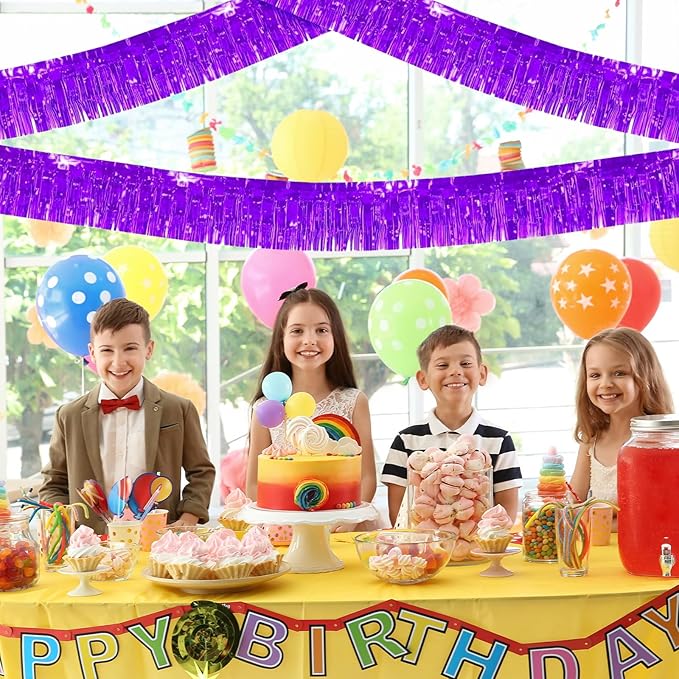 12 Pack 10 Feet Metallic Foil Fringe Garland Tinsel Streamers Banner, Purple Wall Hanging Tinsel Fringe Banners for Parade Floats, Wedding, Birthday, Christmas, New Year Party Decorations