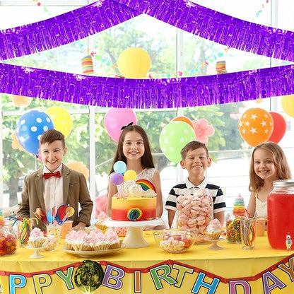 12 Pack 10 Feet Metallic Foil Fringe Garland Tinsel Streamers Banner, Purple Wall Hanging Tinsel Fringe Banners for Parade Floats, Wedding, Birthday, Christmas, New Year Party Decorations