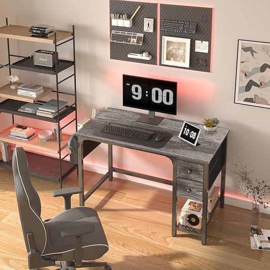 Lufeiya Computer Desk with Fabric Drawers, 40 Inch Gaming Desk for Small Space Home Office, Modern Simple Study Writing Table PC Desks for Bedroom, Gray
