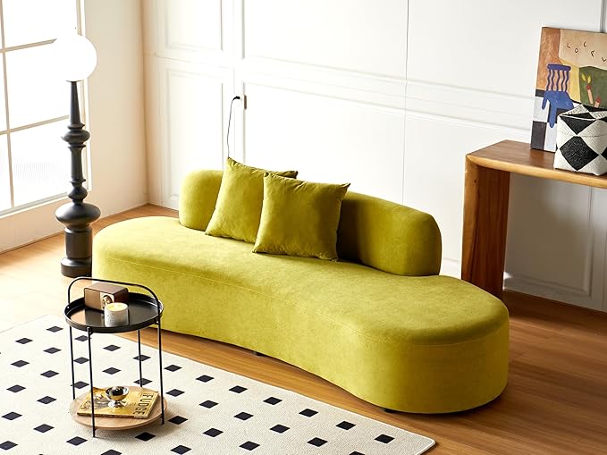 90" Curved Sofa with Throw Pillows, 4 Seater Luxury Velvet Couch with Half Moon Design and High-Density Foam, Ideal for Modern Living Room, Office & Apartment, Olive Green
