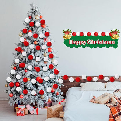 2 Pack Large Pom Poms Garland Hanging Decorations Colorful Soft Faux Rabbit Fur Ball Garland for Easter Xmas Holiday Wedding Baby Shower Birthday Party Supplies(Red White,3.15 Inch)