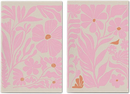 Boho Floral Dish Towels Vintage Abstract Flowers Waffle Weave Kitchen Towels Pink Flower