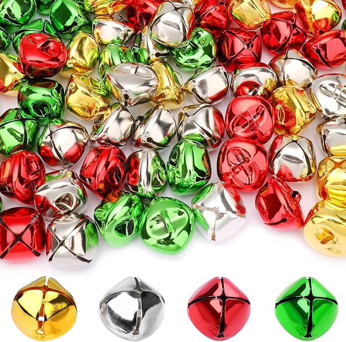 Augshy Jingle Bells for Crafts, 120 Pcs 1 Inch Christmas Jingle Bells, Bulk Sound Craft Bells for Christmas Home Festival Decorations DIY Project