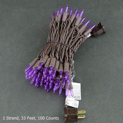 YULETIME Purple LED Christmas Lights with Brown Wire, 33 ft 100 Count UL Certified Commercial Grade Holiday String Light Set (Purple - Brown Wire)