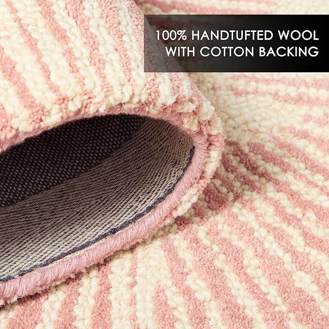 Nicole Miller New York Kendall Fluted Geo Handcrafted Area Rug, 100% Wool Rug, Rose, 3'x5'