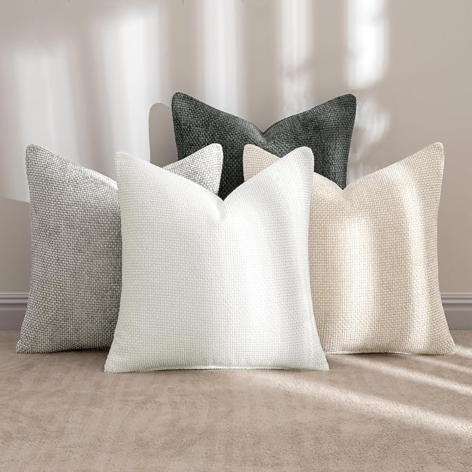 MIULEE Pack of 4 Throw Pillow Covers 18x18 Inch Gray Soft Decorative Chenille Pillow Covers Farmhouse Accent Cushion Covers for Boho Home Decor Bedroom Living Room