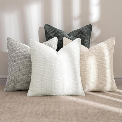 MIULEE Pack of 4 Throw Pillow Covers 18x18 Inch Gray Soft Decorative Chenille Pillow Covers Farmhouse Accent Cushion Covers for Boho Home Decor Bedroom Living Room