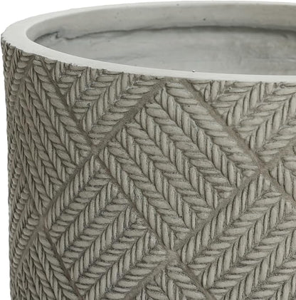 LuxenHome 22" H Concrete Tall Planters, Large Outdoor Indoor Decorative Plant Pots with Drainage Holes and Rubber Plug, Modern Gray Glen Pattern Round Flower Pot Planters for Home Garden Patio Porch