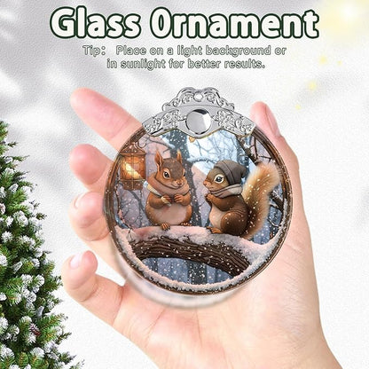 Squirrel Christmas Ornament, Stained Glass Ornaments and Christmas Tree Decorations, Holiday and Xmas Presents