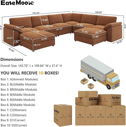 EASE MOOSE Oversized Sectional Modular Sofa,Chenille Large u Shape Sectional Couch Wide Deep Brown Modular Sofa Couch