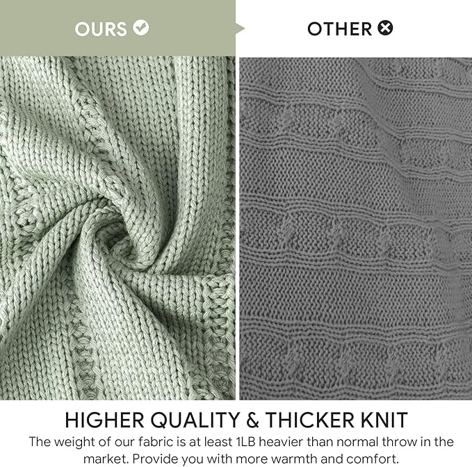 RECYCO Cable Knit Sage Green Throw Blanket Twin Size, Super Soft Warm Cozy Decorative Knitted Throw Blanket 3.6LB for Bed, Chair Large 60"x80"