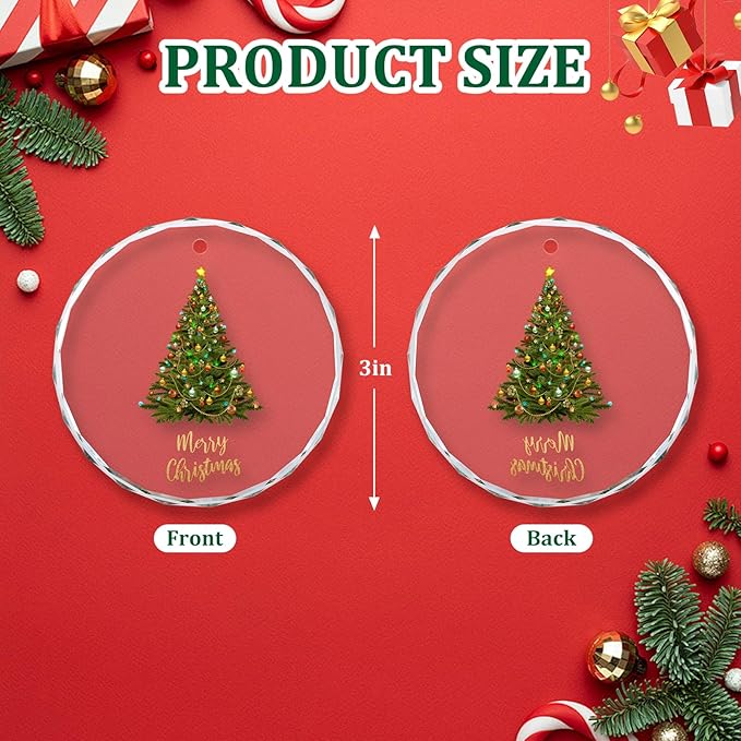 Christmas Ornaments, Christmas Tree Ornaments, Elegant Glass Christmas Tree Ornament - Merry Christmas Round Holiday Decoration - 2025 Christmas Tree
