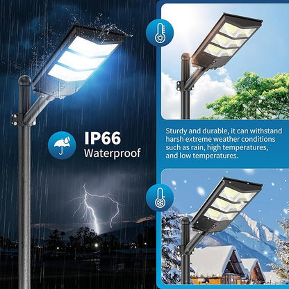 Solar Lights Outdoor - Wide Angle 6500K Solar Street Lights Outdoor Motion Sensor, Street Light IP66 Waterproof, Parking Lot Light Dusk to Dawn with Remote Control (1Pack)