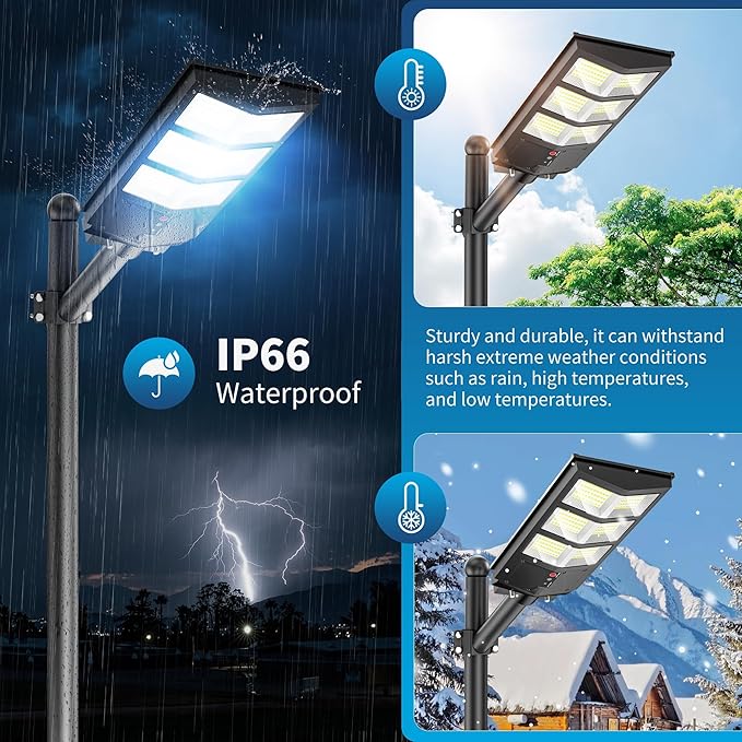 Solar Lights Outdoor - Solar Street Light Motion Sensor, Wide Angle 6500K Solar Lights Outdoor Waterproof, Outdoor Light Dusk to Dawn with Remote Control (4Pack)