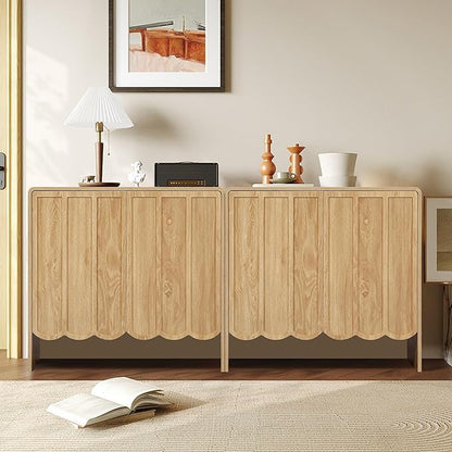 ORRD Accent Sideboard Buffet Cabinet, Storage Cabinets with 2 Doors, Farmhouse Wood Cabinet with Adjustable Shelves and Wave Panel for Living Room, Dining Room, Entry - Natural