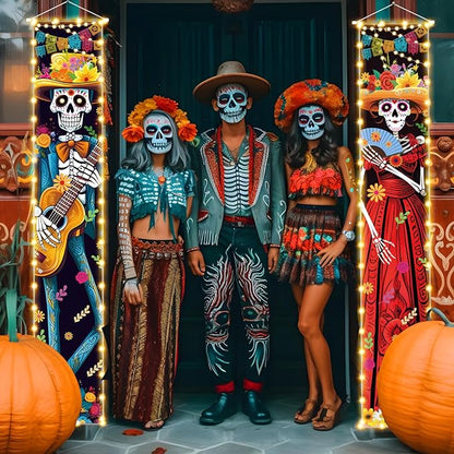 Halloween Decorations Dia De Los Muertos Lighted Porch Sign Banners Halloween Decor Mexico Day of The Dead Porch Signs Banner Indoor Outdoor Wall Door Party Decor Decoration