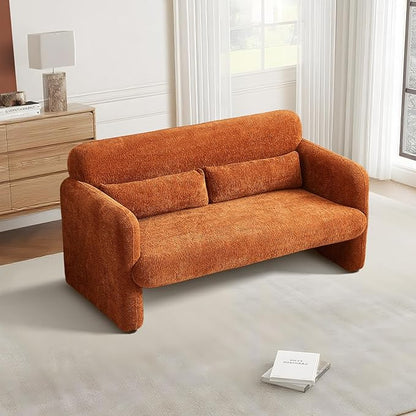 59.1'' Loveseat Sofa, 2 Seater Upgrade Sherpa Fabric Love Seat Couch, Comfy Upholstered Modern Leisure Loveseat Couches with 2 Waist Pillow for Bedroom, Office, Living Room