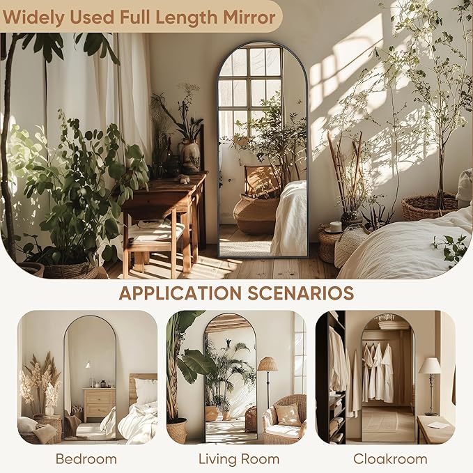 Full Length Mirror, 59"x18" Oversized Arched Mirror Large Standing Mirror, Tall Mirror Body Floor Mirror Wall Mirror Hanging Mirror for Bedroom Living Room Aluminum Frame,Black