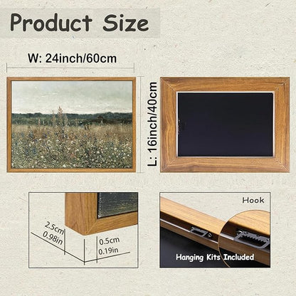 KBKBART Framed Canvas Print Wall Art, Vintage Wall art Wildflower Field Vintage Print, Neutral Country Meadow Landscape Nature Painting Rustic Farmhouse Decor, Retro Botanical Bathroom Wall Decor for