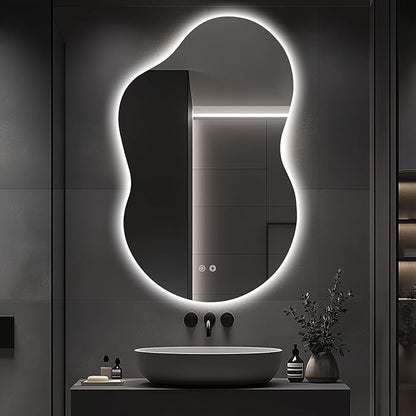 48"x30" Irregular LED Lighted Vanity Mirror for Bathroom, Front and Backlit, Anti-Fog, 3-Color Dimmable Lighting, Wall Mount [Horizontal/Vertical]