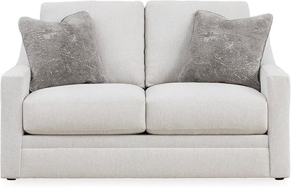 Signature Design by Ashley Maitelynn Contemporary Loveseat with Accent Pillows, Reversible Cushions and Sloped Arms, Light Gray