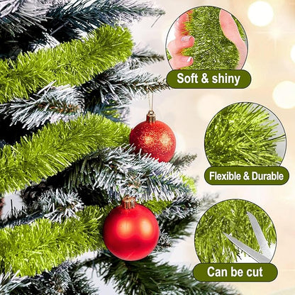 50 Feet Light Green Christmas Tinsel Garland, Metallic Foil Twist Garland Wall Hanging Tinsel Banner Backdrop for Parade Floats, Easter, Mother's Day, Wedding Party Decorations (2in x 50ft)